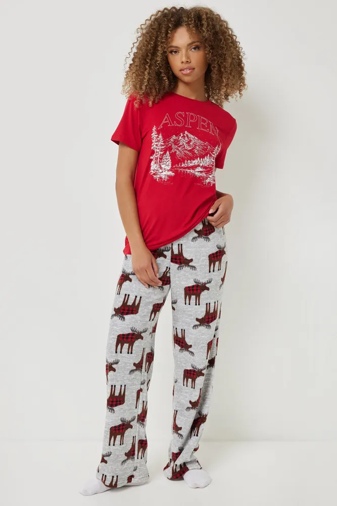 Ardene Printed Plush PJ Pants in Light Grey | Size | 100% Recycled  Polyester | Eco-Conscious