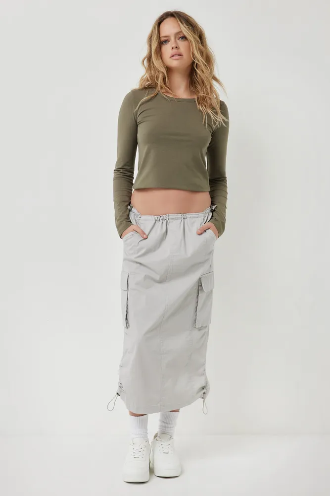 Ardene Long Cargo Skirt in Light | Size | Spandex/Cotton