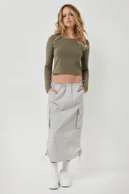 Ardene Long Cargo Skirt in Light | Size | Spandex/Cotton