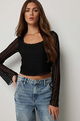 Ardene Bell Sleeve Lace top in | Size | Polyester/Elastane/Polyamide