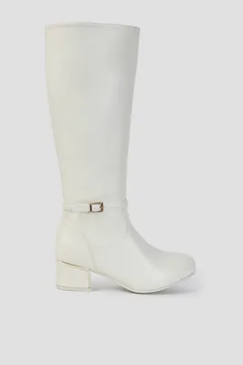 Ardene Accent Heel Knee High Boots in White | Size | Faux Leather
