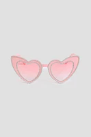 Ardene Heart Sunglasses with Rhinestones in Light Pink