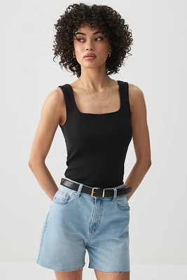 Ardene High Rise Midi Denim Shorts in Light Blue | Size | Cotton/Elastane