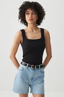 Ardene High Rise Midi Denim Shorts in Light Blue | Size | Cotton/Elastane