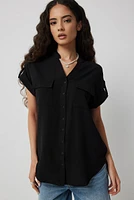 Ardene Tunic Shirt with Mao Collar in | Size | Polyester/Elastane