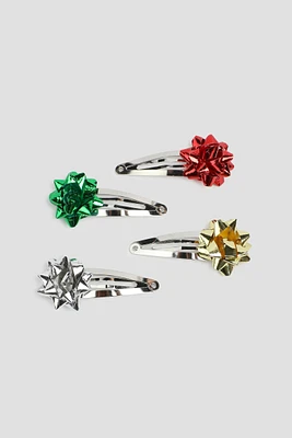 Ardene 4-Pack Gift Bow Hair Snaps in Silver