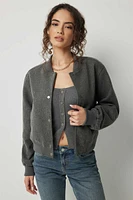 Ardene Crop Felt Bomber Jacket in Dark Grey | Size | Polyester