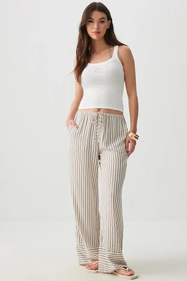 Ardene Striped Wide Leg Pants in Beige | Size | 100% Viscose
