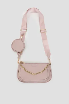 Ardene Two-Compartment Crossbody Bag in Blush | Faux Leather/Polyester