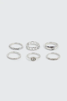 Ardene 6-Pack Stone & Chain Rings in Silver | Size