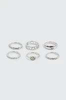 Ardene 6-Pack Stone & Chain Rings in Silver | Size