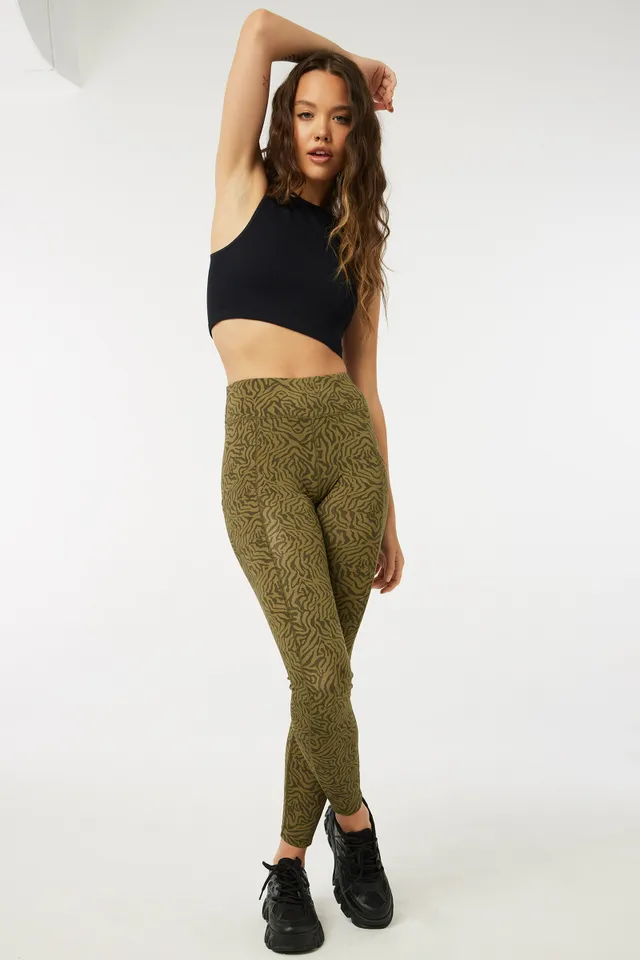 Ardene Soft inside Cable Leggings in Khaki, Size Small, Polyester/Spandex