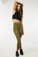 Ardene Printed Leggings with Pockets in Khaki | Size | Polyester/Spandex