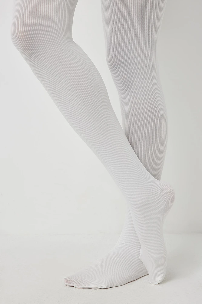 Ardene Ribbed Tights in White | Size | Nylon/Elastane