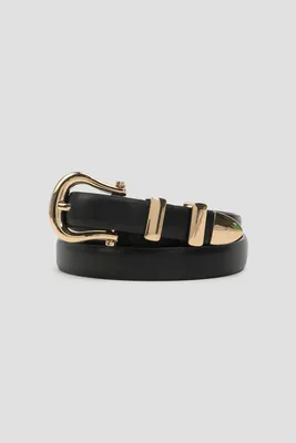 Ardene Horseshoes Buckle Belt in Black | Size Large | Faux Leather