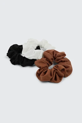 Ardene 3-Pack Solid Scrunchies in Brown | Polyester