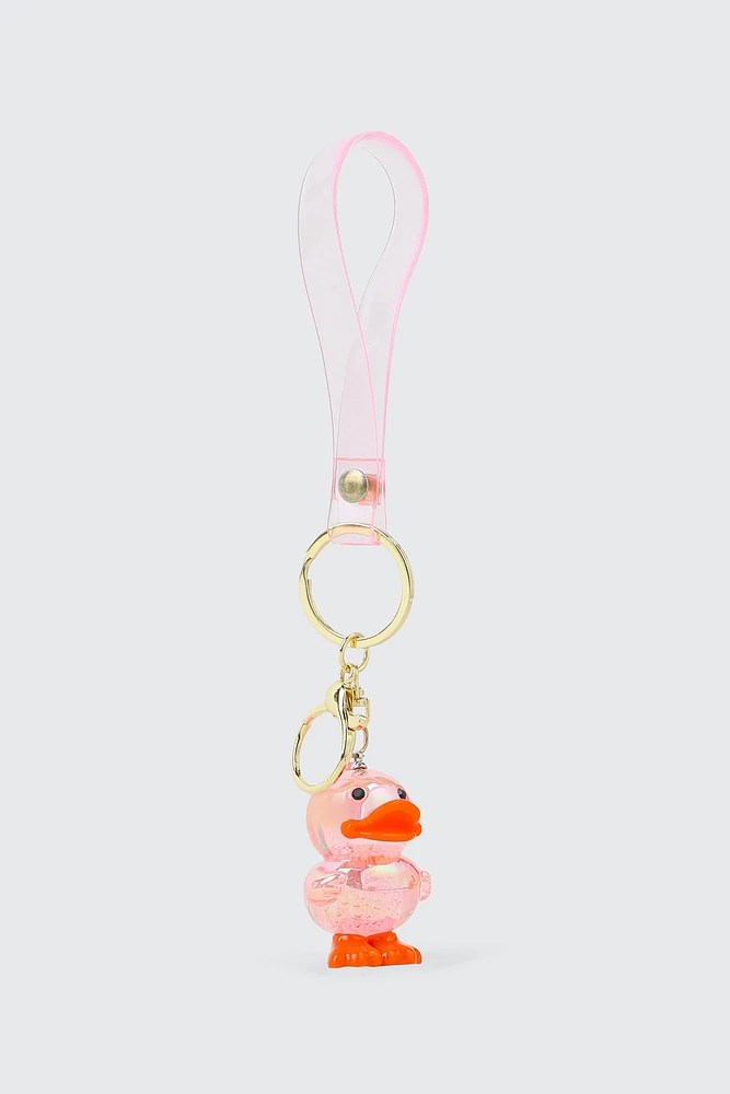 Ardene Iridescent Duck Keychain in Light Pink