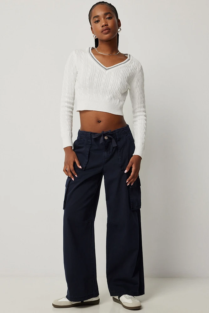 Ardene Slouchy Straight Leg Cargo Pants in Dark Blue | Size | 100% Cotton