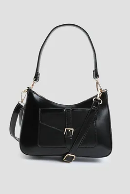 Ardene Faux Leather Shoulder Bag in Black | Faux Leather/Polyester