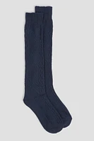 Ardene Knee High Cable Knit Socks in Blue | Polyester/Spandex