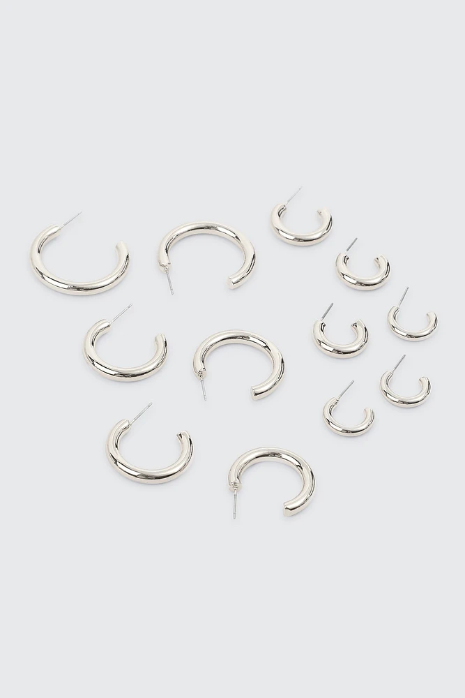 Ardene 6-Pack Hoop Earrings in Silver | Stainless Steel