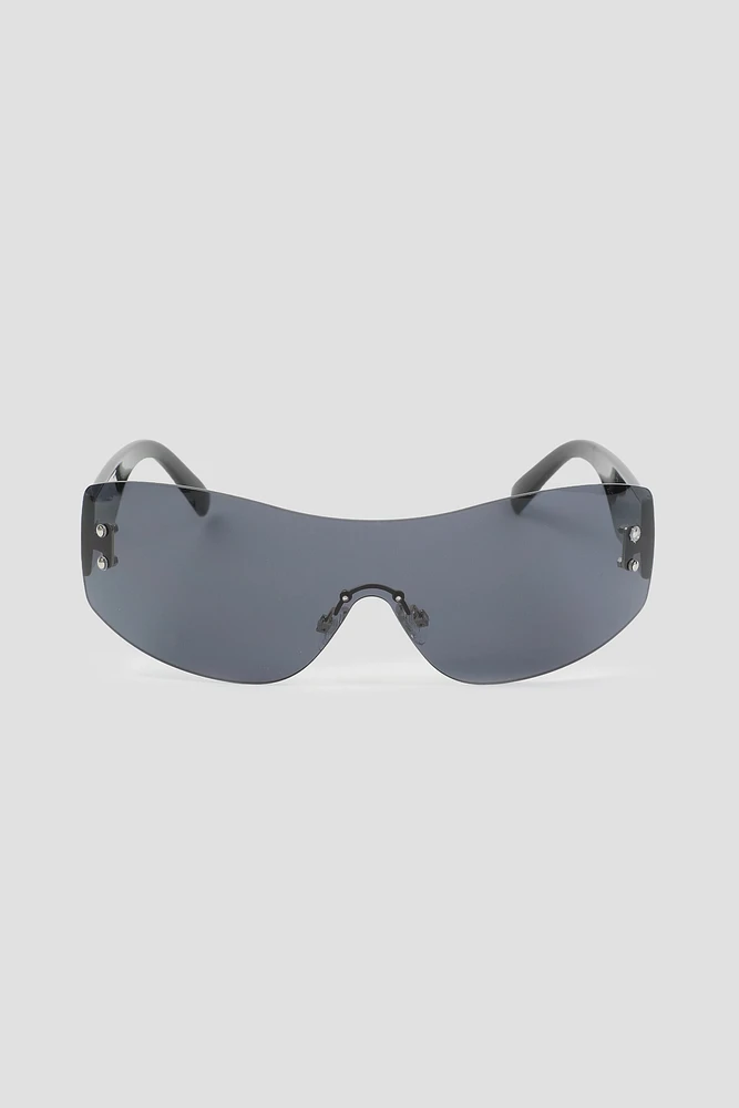 Ardene Oversized Rimless Shield Sunglasses in Black