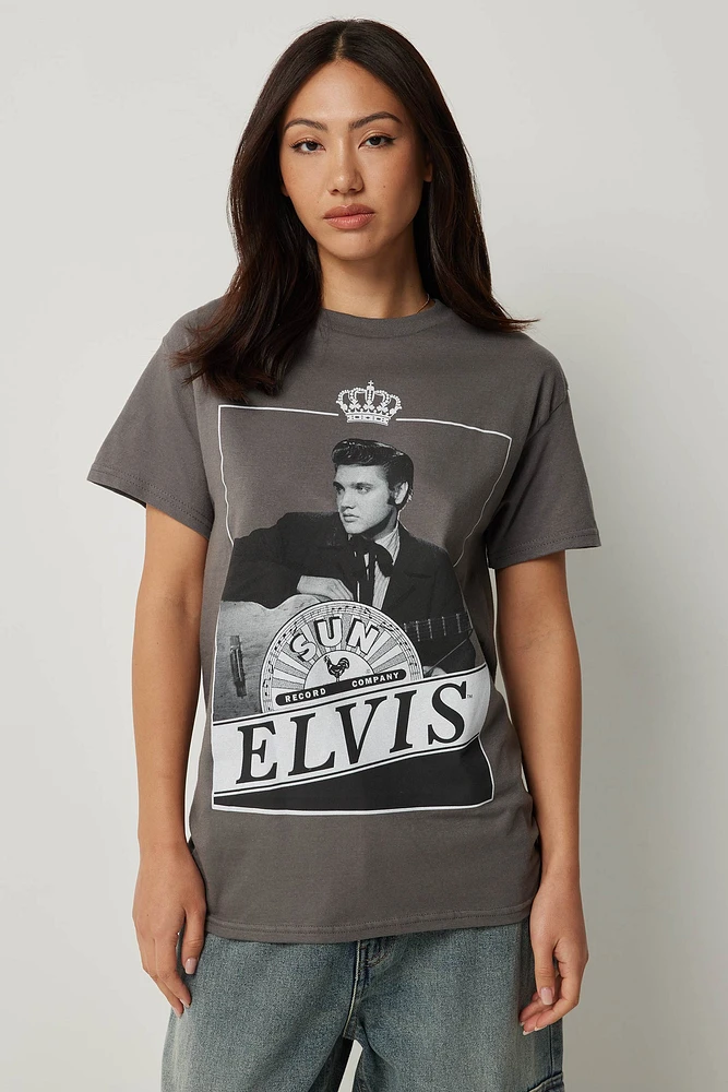 Ardene Oversized Elvis Graphic T-Shirt in Dark Grey | Size | 100% Cotton