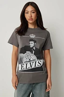 Ardene Oversized Elvis Graphic T-Shirt in Dark Grey | Size | 100% Cotton