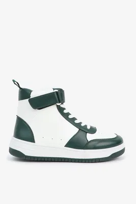 Ardene 2 Tone Faux Leather High Top Sneakers in Dark Green | Size