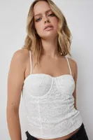 Ardene Lace Bustier Tank Top in White | Size | Polyester/Nylon/Elastane