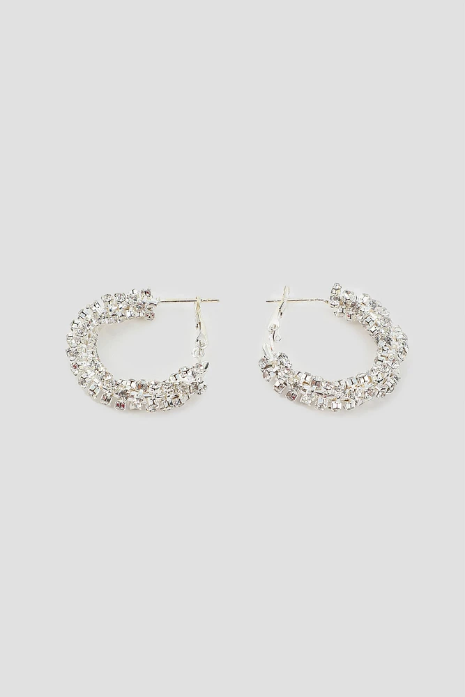 Ardene 20 MM Rhinestone Hoop Earrings in Silver | Stainless Steel