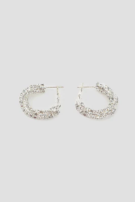 Ardene 20 MM Rhinestone Hoop Earrings in Silver | Stainless Steel