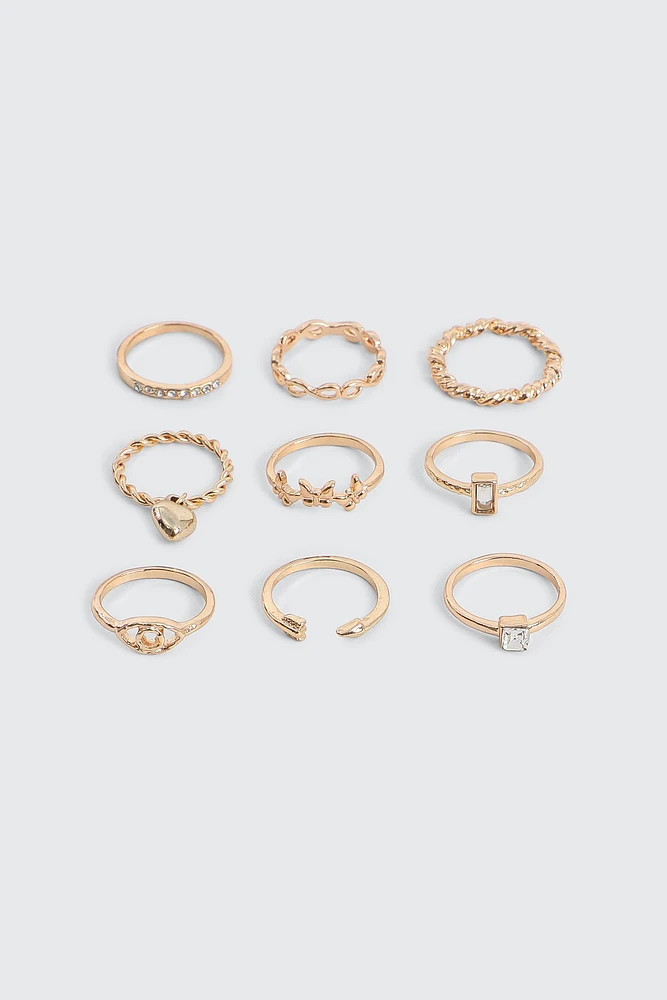 Ardene 9-Pack Assorted Gold Rings | Size