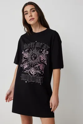Ardene Graphic Nightshirt in Black | Size | Cotton | Eco-Conscious