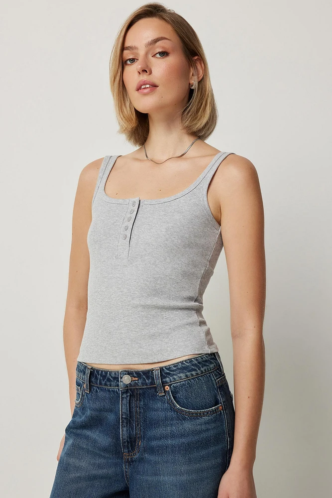 Ardene Short Rib Henley Tank Top in | Size | Cotton/Elastane