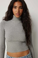 Ardene Crop Turtleneck Sweater in Grey | Size | Polyester/Nylon/Viscose