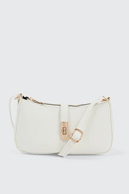Ardene Twist Lock Shoulder Bag in White | 100% Recycled Polyester/Faux Leather | Eco-Conscious