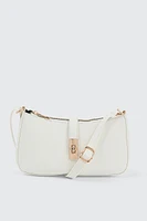 Ardene Twist Lock Shoulder Bag in White | 100% Recycled Polyester/Faux Leather | Eco-Conscious