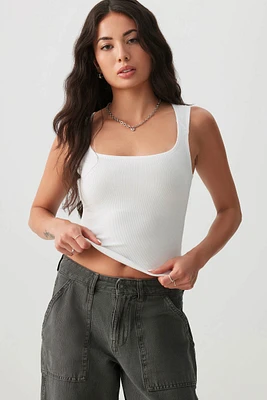 Ardene Basic Crop Rib Trapeze Neck Tank Top in White | Size | Polyester/Elastane | Eco-Conscious
