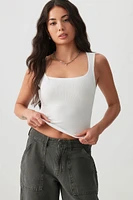 Ardene Basic Crop Rib Trapeze Neck Tank Top in White | Size | Polyester/Elastane | Eco-Conscious