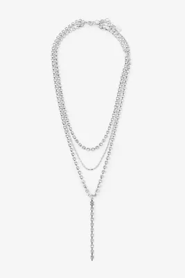 Ardene 3-Row Y-Shaped Chain Necklace in Silver