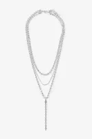 Ardene 3-Row Y-Shaped Chain Necklace in Silver