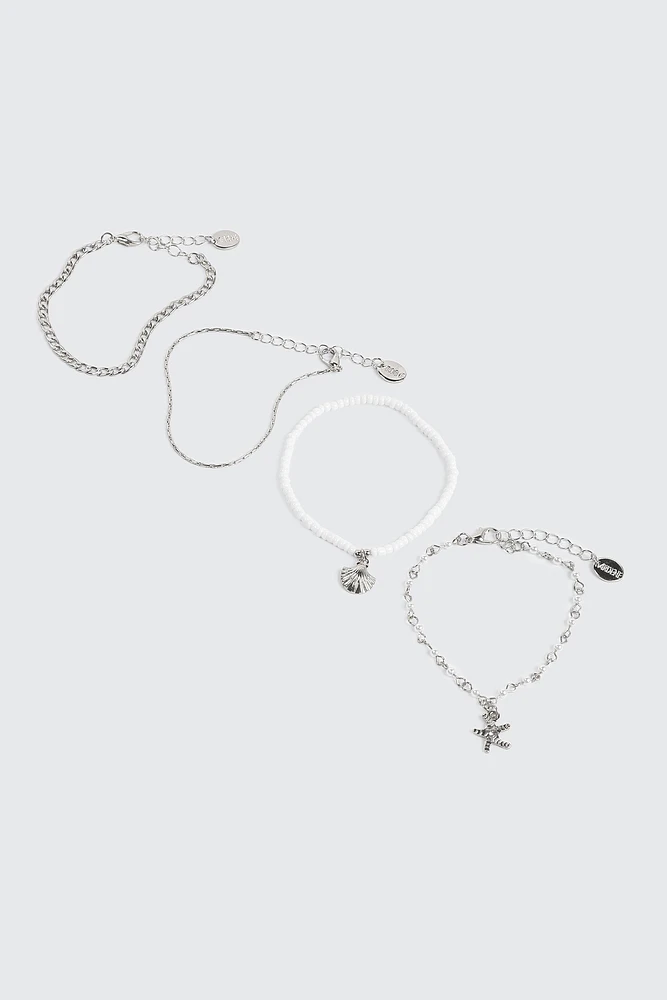 Ardene 4-Pack Assorted Sea Bracelets in Silver
