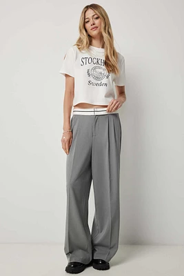 Ardene Boxer Waistband Wide Leg Trousers in Grey | Size | Polyester/Cotton