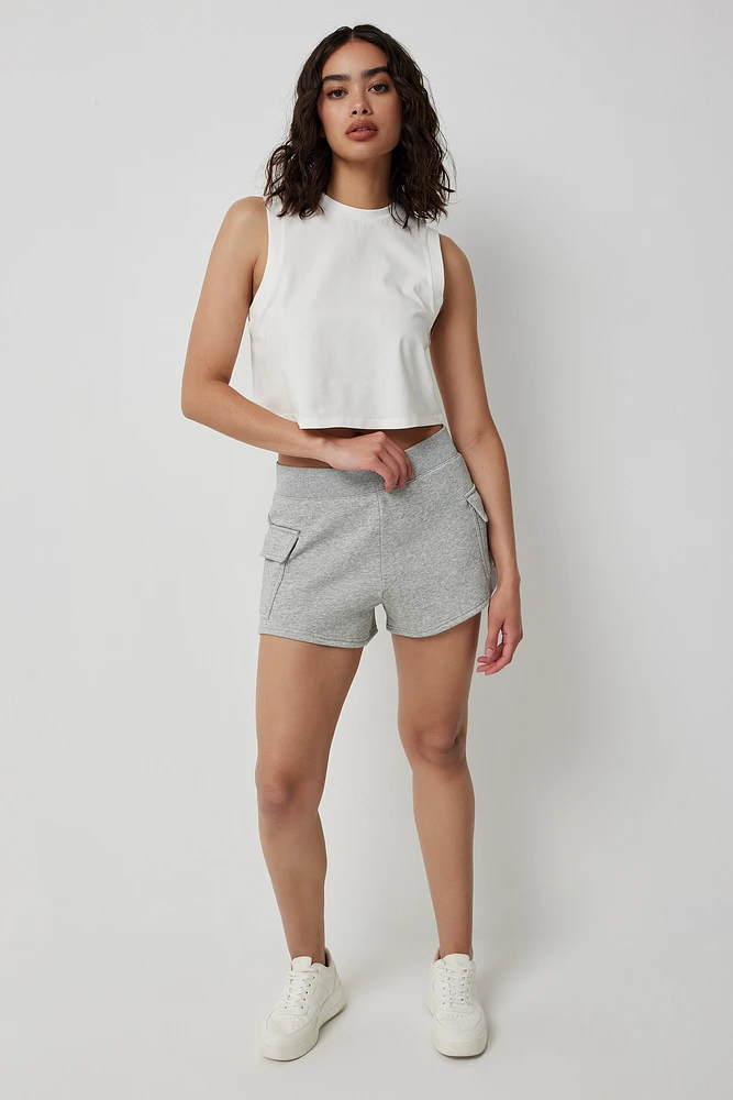 Ardene Cargo Sweatshorts in Light Grey | Size | Polyester/Cotton | Fleece-Lined