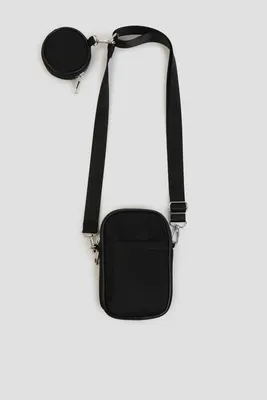 Ardene Nylon Phone Bag with Pouch in Black | 100% Recycled Polyester | Eco-Conscious