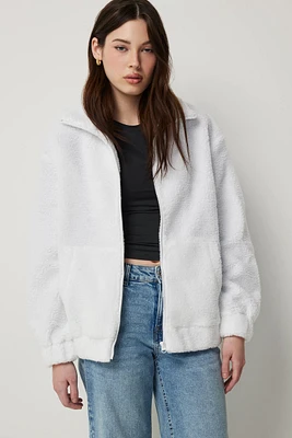 Ardene Oversized Sherpa Jacket in White | Size | Polyester