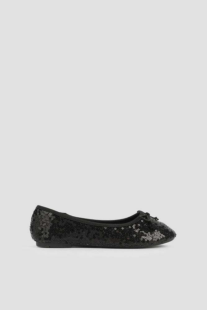 Ardene Kids Sequin Ballet Flats with Bow in | Size