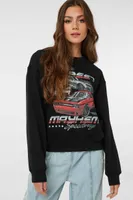 Ardene Printed Crew Neck Sweatshirt in | Size | Polyester/Cotton | Fleece-Lined