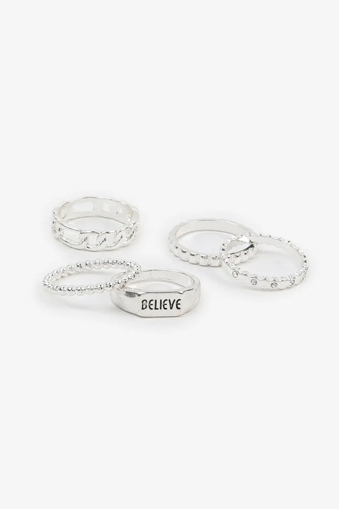 Ardene 5-Pack Chain Link Rings in Silver | Size